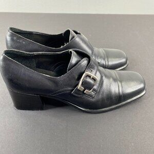 Etienne Aigner Black Buckle Block Heel Y2K Booties Shoes 6M